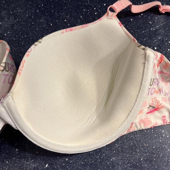 Victoria’s Secret Bikini Top Bra 34DD Swim Wear Spellout Hawaii Print Flamingo - Picture 6 of 7